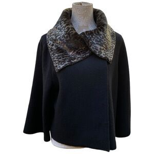 Peck & Peck 100% wool black jacket cape faux fur collar 50s retro mob wife Sz L